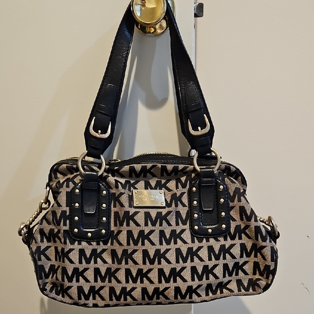Michael Kors Black and Brown Monogram Shoulder Bag